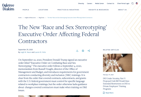 The New ‘Race and Sex Stereotyping’ Executive Order Affecting Federal Contractors
